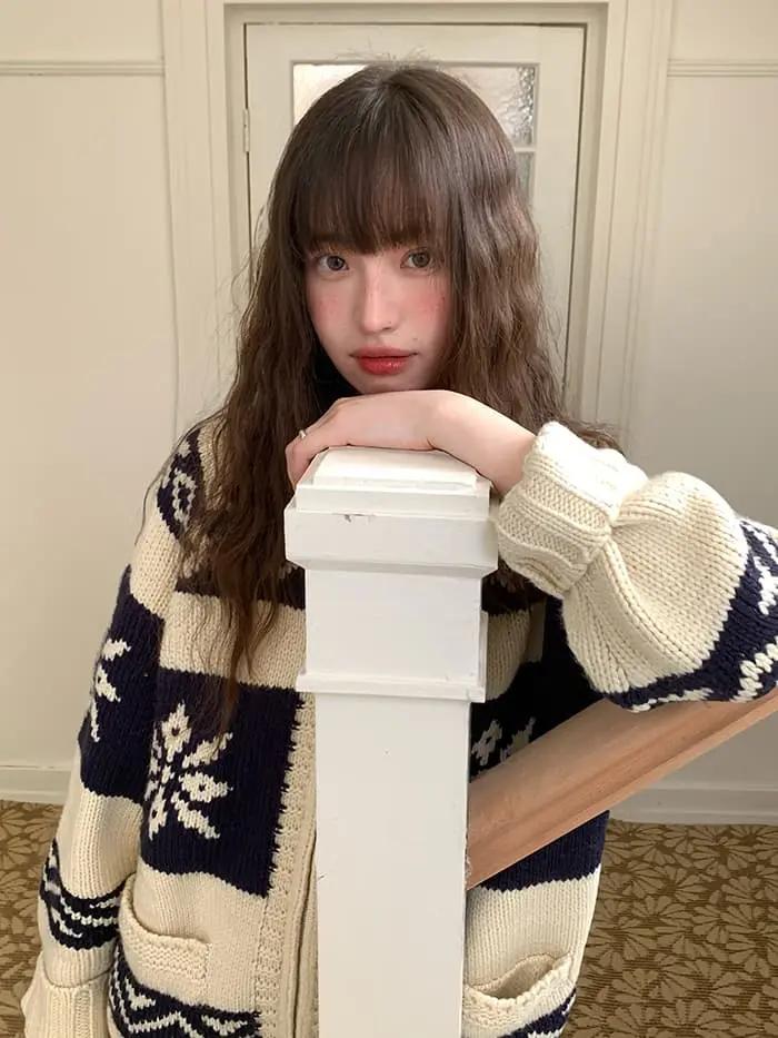 雪柄 ジャカード ZIP カーディガン LUMIYUMI