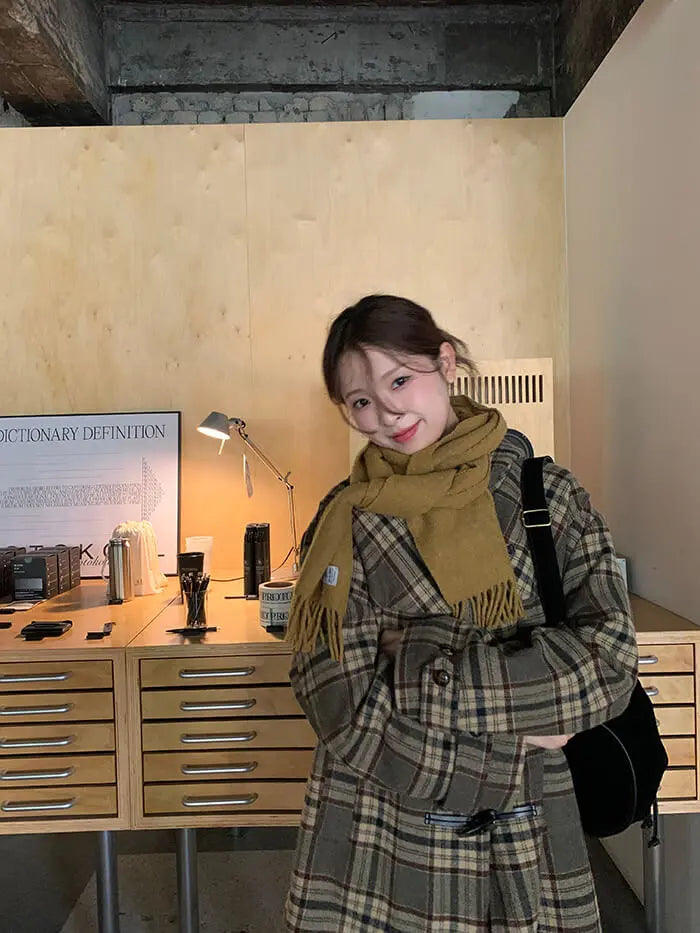 レトロチェック柄ウールコート LUMIYUMI