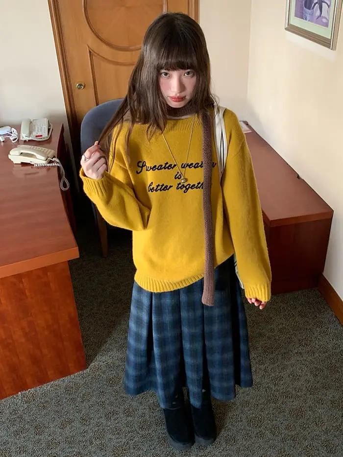 チェック柄 Aライン ミモレ丈 スカート LUMIYUMI