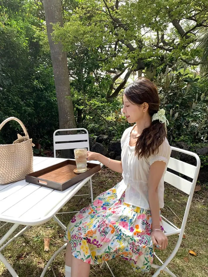 水彩風 花柄プリント フレアスカート LUMIYUMI