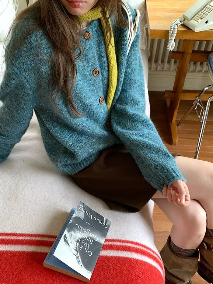 カラーネップ クルーネック ニットカーディガン LUMIYUMI