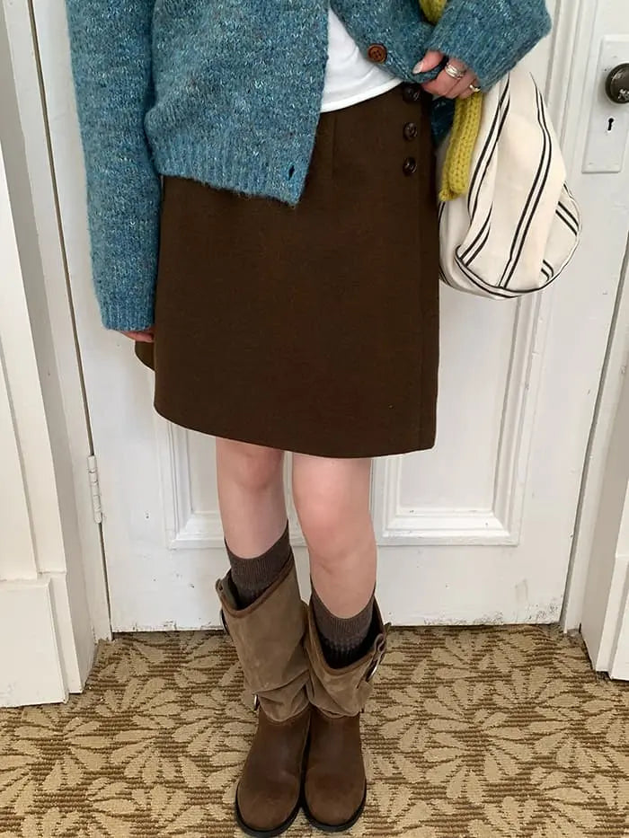 サイドボタン ハイウエスト ミニスカート LUMIYUMI