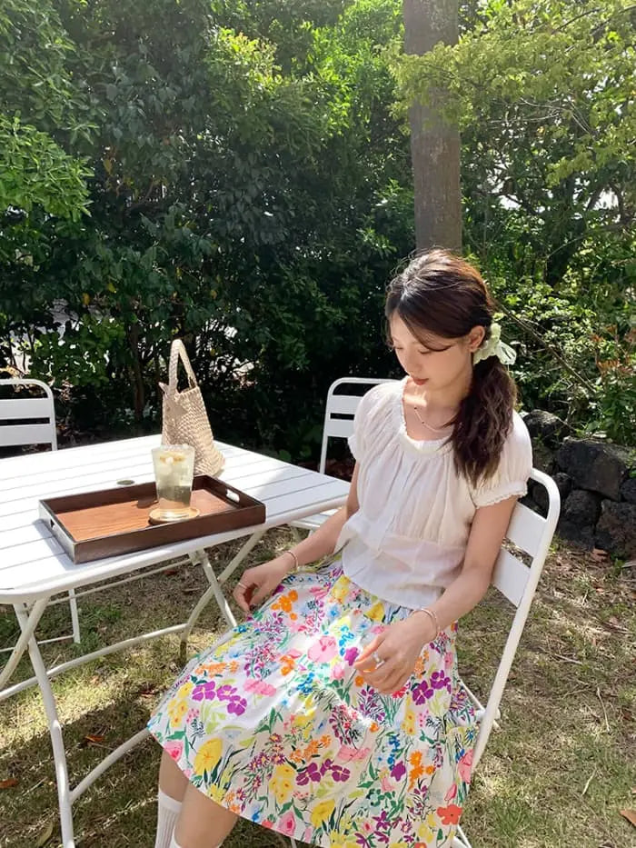 水彩風 花柄プリント フレアスカート LUMIYUMI