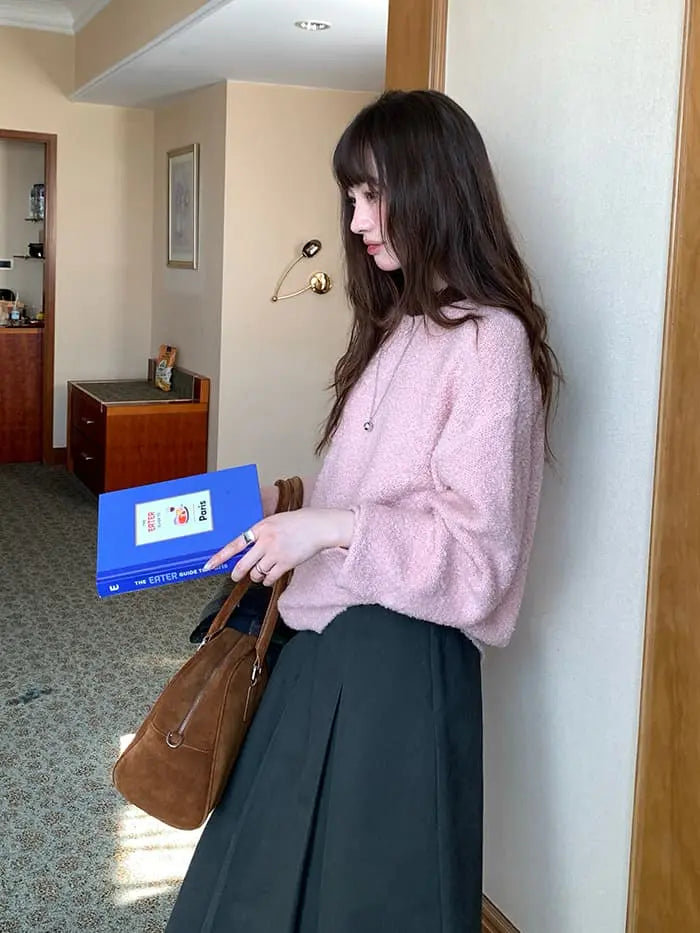 襟配色 ふわもち ニットプルオーバー LUMIYUMI