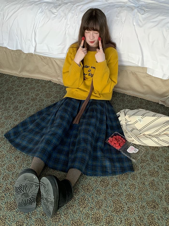 チェック柄 Aライン ミモレ丈 スカート LUMIYUMI