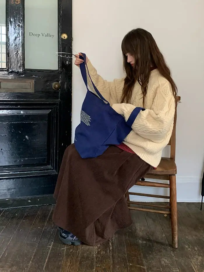 ケーブル編み クルーネック 厚手セーター LUMIYUMI