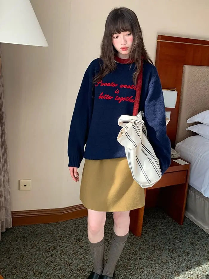 レトロ 配色 ロゴ刺繍 ニット LUMIYUMI