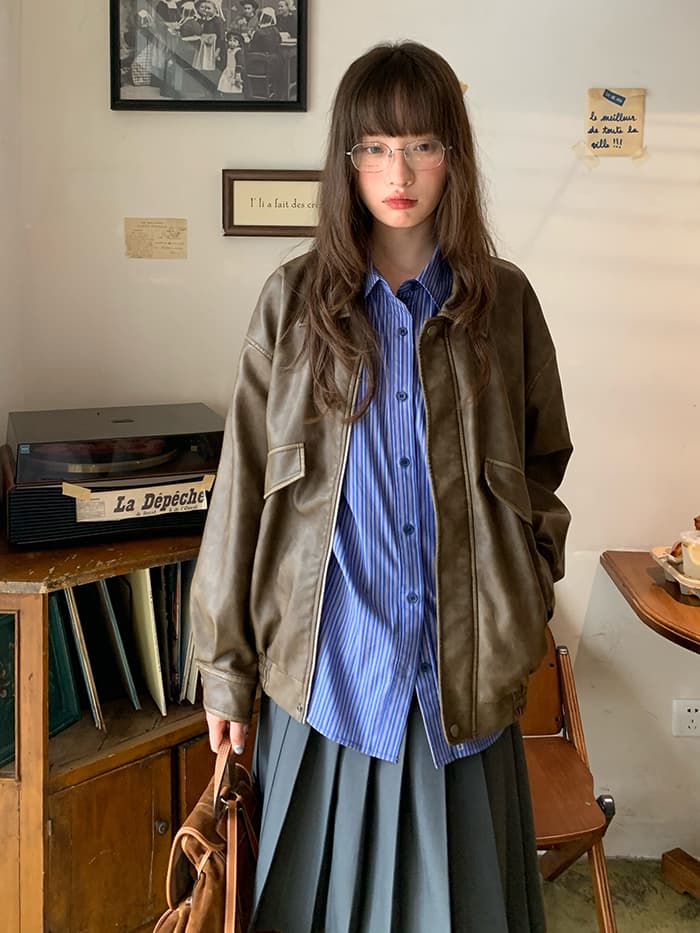 ルーズ ドロップショルダー ストライプ シャツ LUMIYUMI