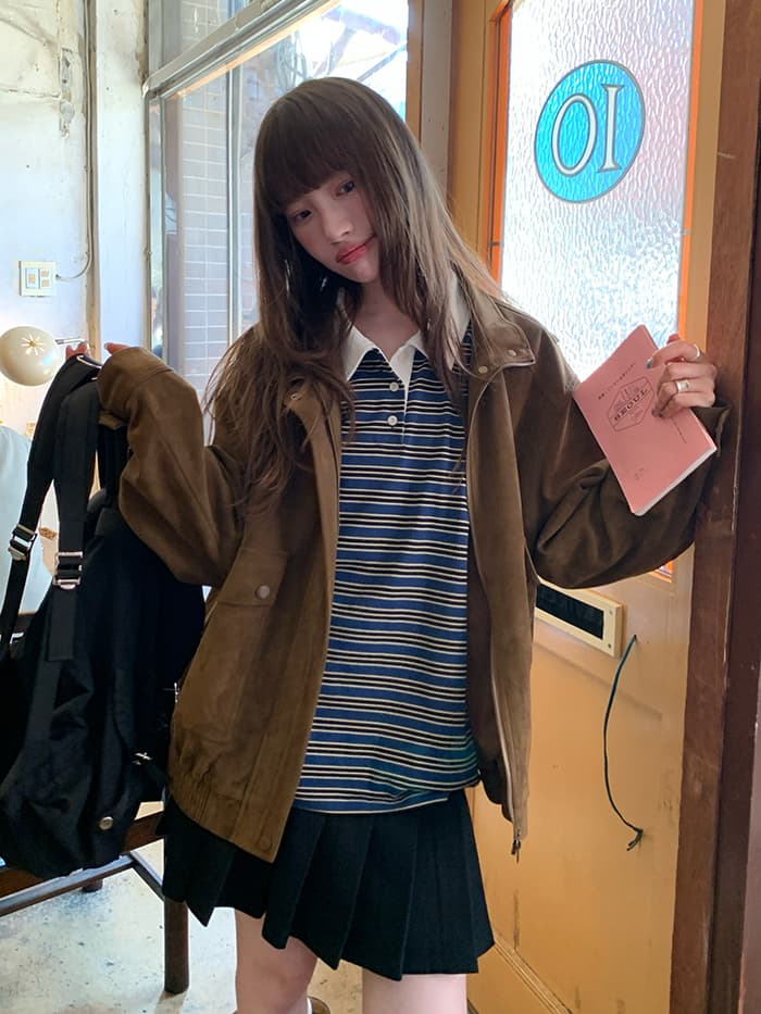 ボーダー柄 ポロ襟 長袖 Tシャツ LUMIYUMI