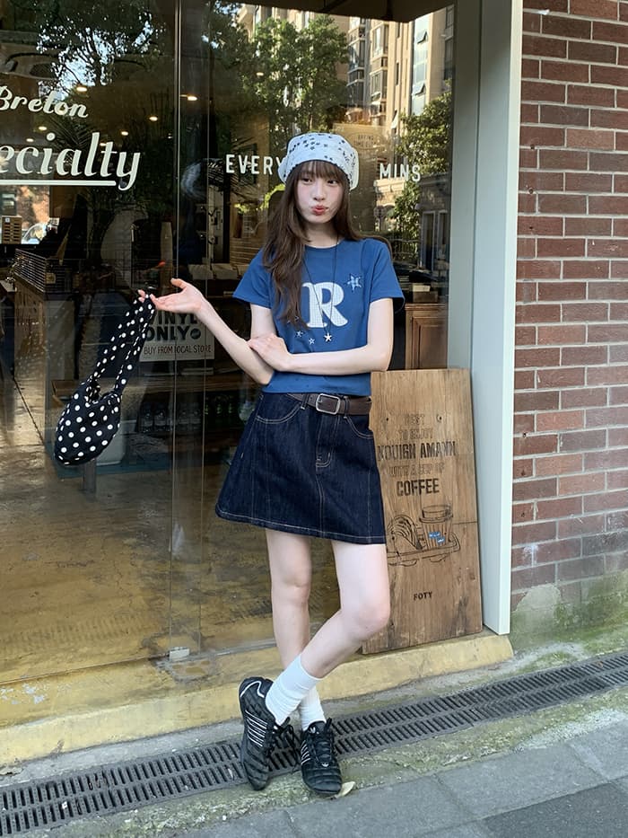 ワッペン 刺繍 スリムフィット Tシャツ LUMIYUMI