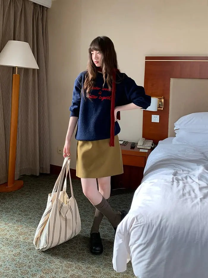 レトロ 配色 ロゴ刺繍 ニット LUMIYUMI