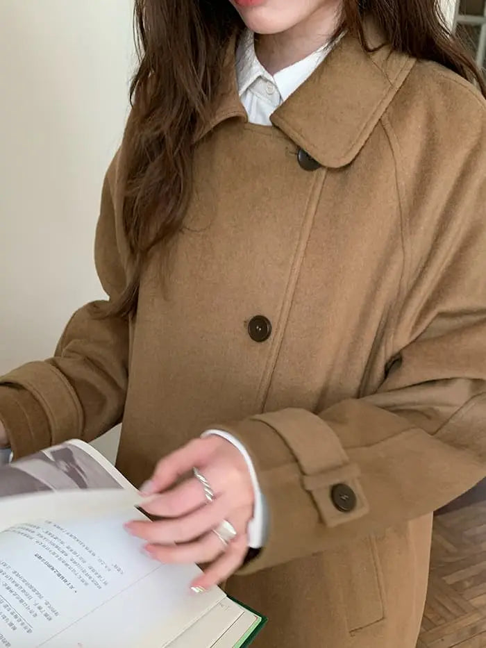 ウールブレンド 折り襟 ミドルコート- LUMIYUMI