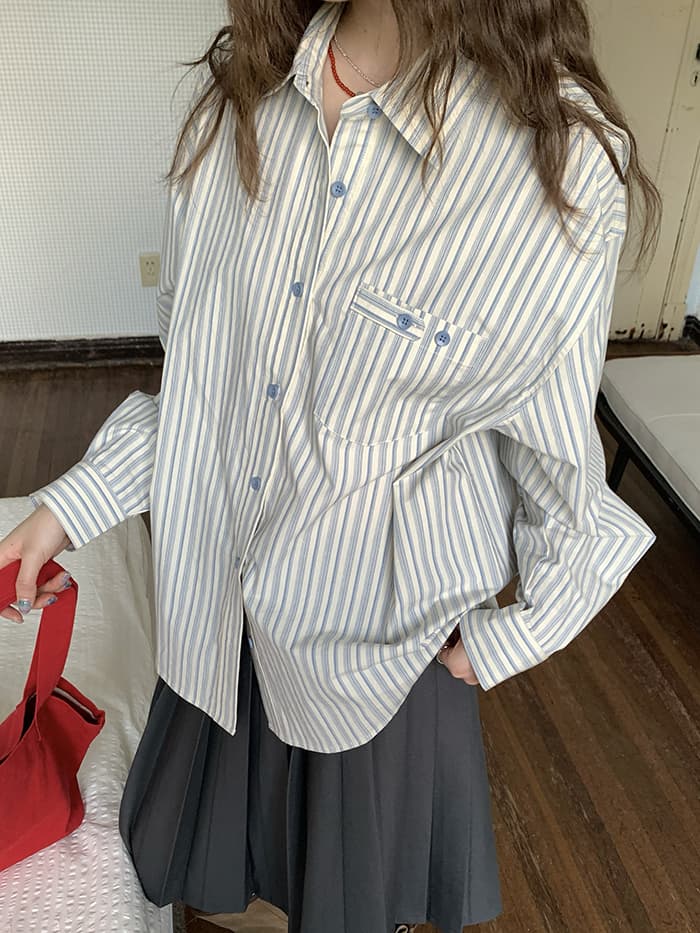 ルーズ ドロップショルダー ストライプ シャツ LUMIYUMI