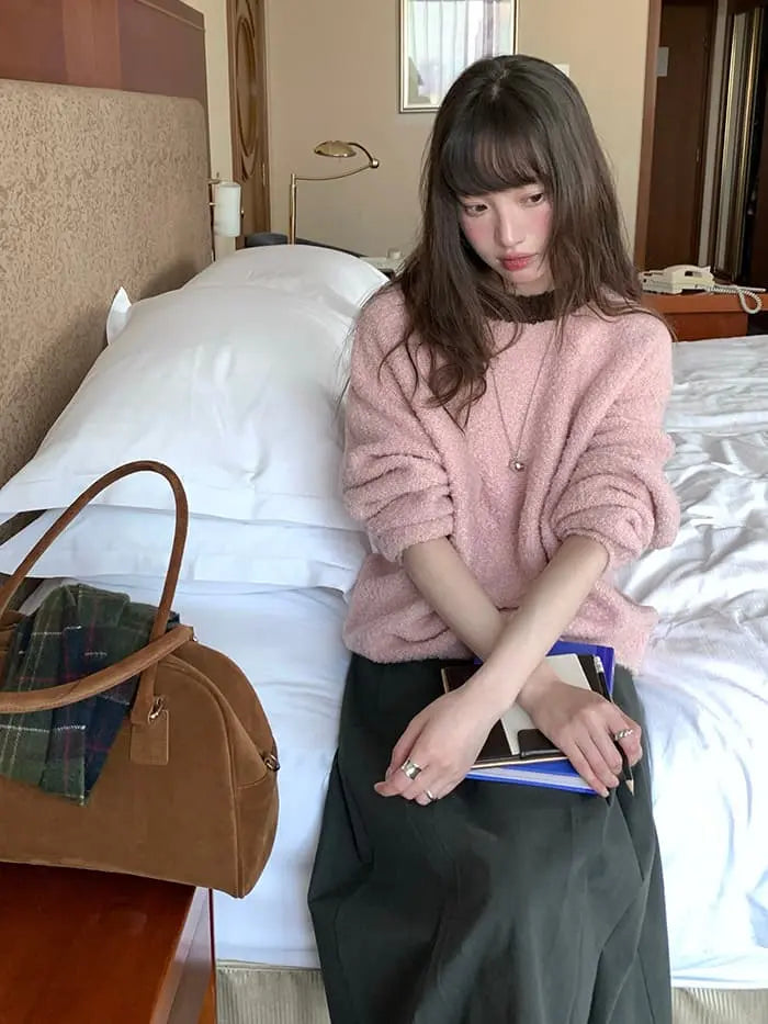 襟配色 ふわもち ニットプルオーバー LUMIYUMI