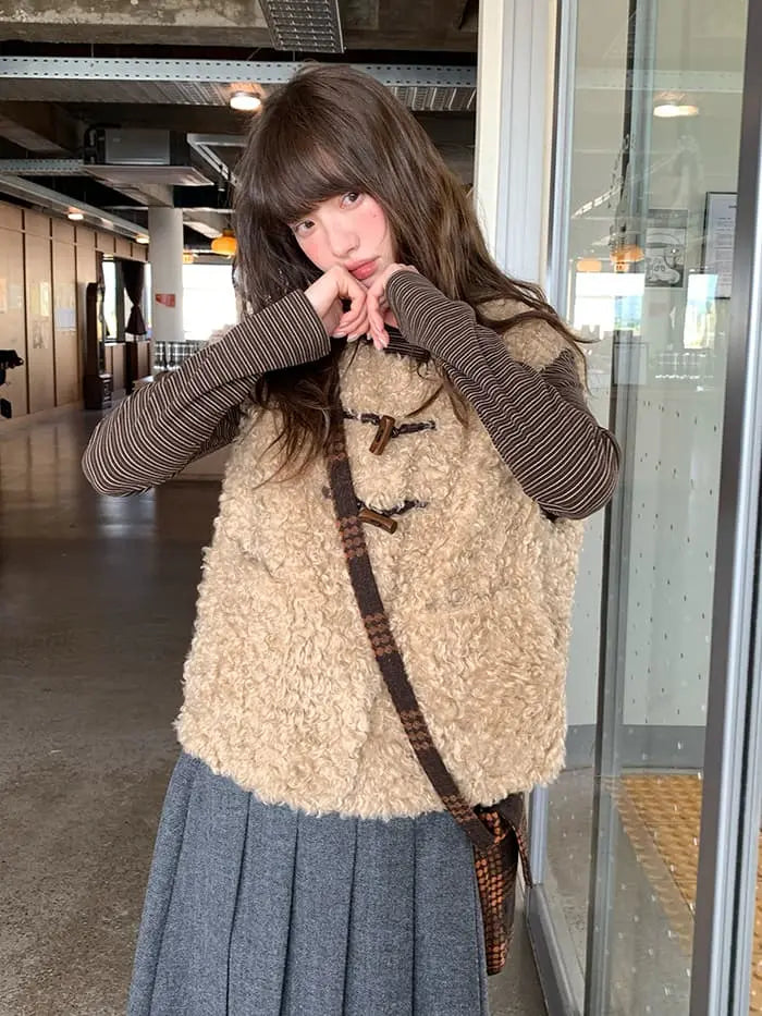 レトロ ループファー ダッフルベスト LUMIYUMI