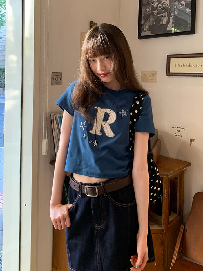 ワッペン 刺繍 スリムフィット Tシャツ LUMIYUMI