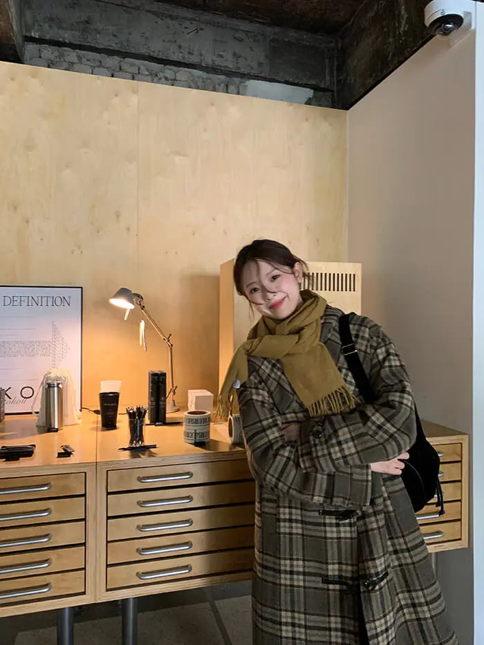 レトロチェック柄ウールコート LUMIYUMI