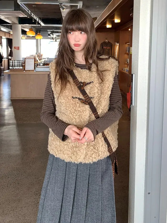 レトロ ループファー ダッフルベスト LUMIYUMI