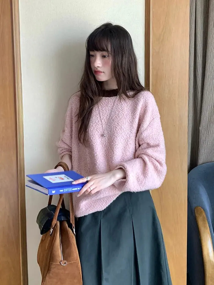 襟配色 ふわもち ニットプルオーバー LUMIYUMI