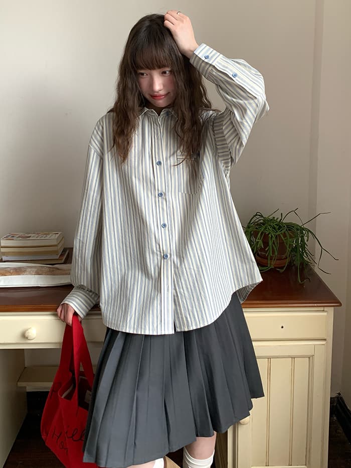 ルーズ ドロップショルダー ストライプ シャツ LUMIYUMI