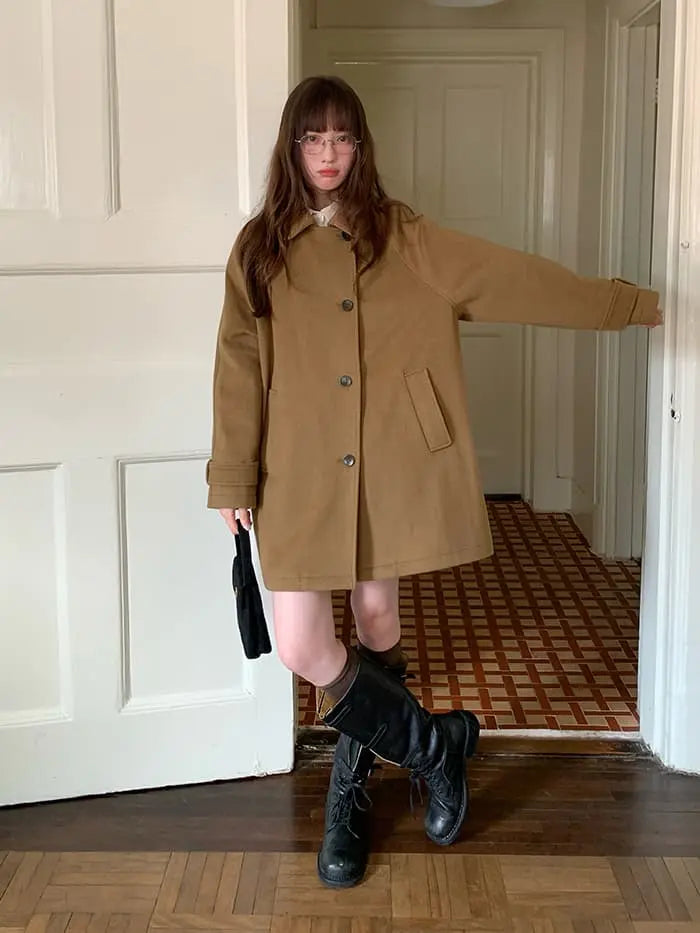 ウールブレンド 折り襟 ミドルコート- LUMIYUMI