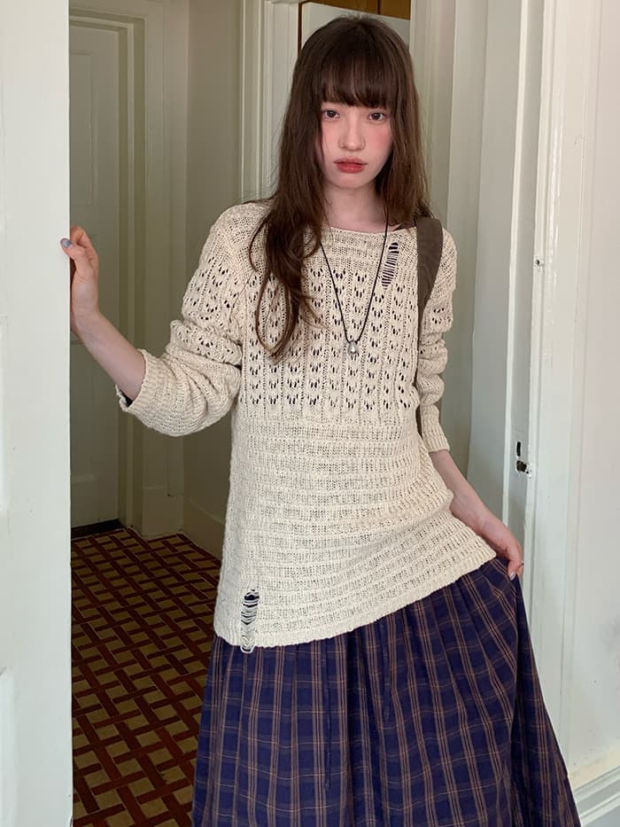 ゆったり Aライン 長袖 チェックワンピース LUMIYUMI