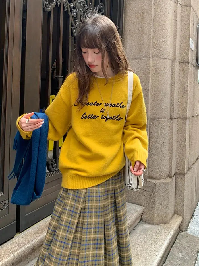 レトロ 配色 ロゴ刺繍 ニット LUMIYUMI