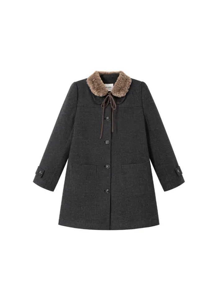 レトロ ガーリー ファー襟付き コート LUMIYUMI