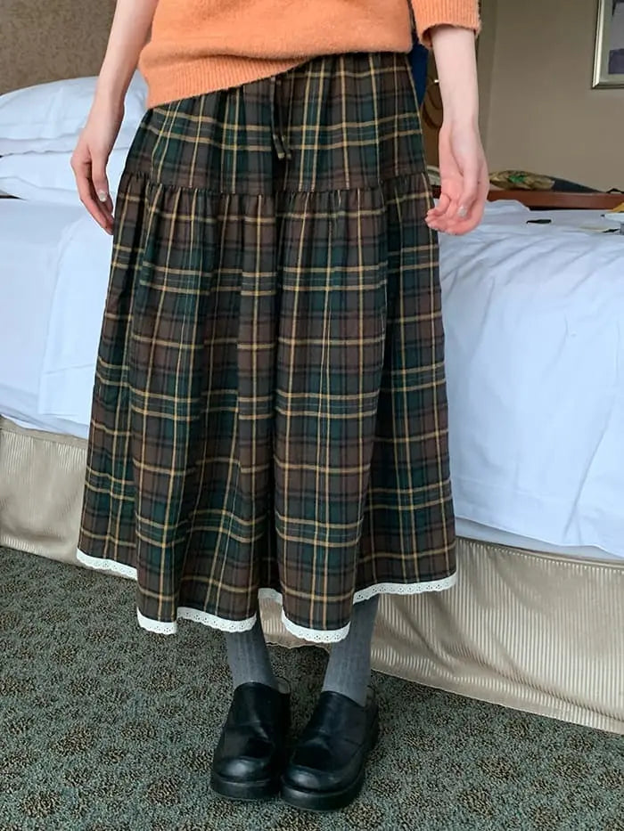 ガーリー チェック レース切替 スカート LUMIYUMI