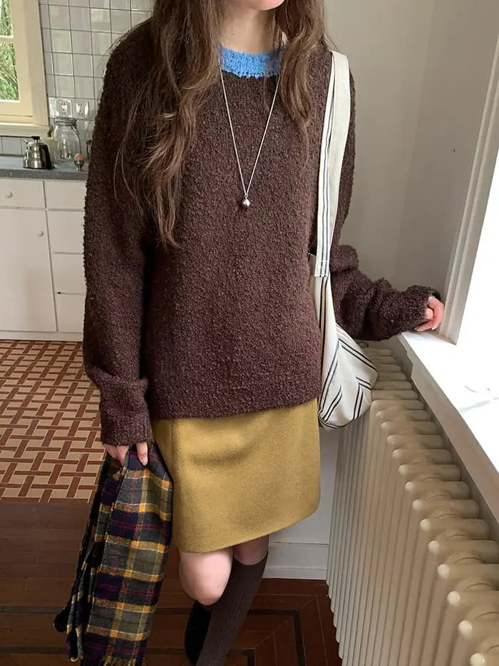 襟配色 ふわもち ニットプルオーバー LUMIYUMI