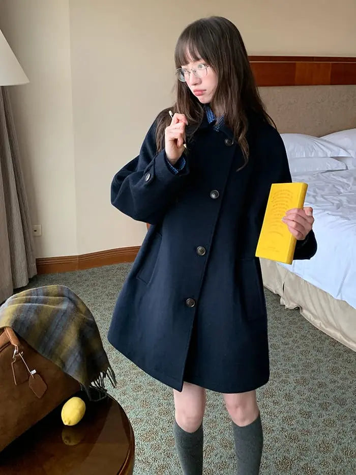 ウールブレンド 折り襟 ミドルコート- LUMIYUMI