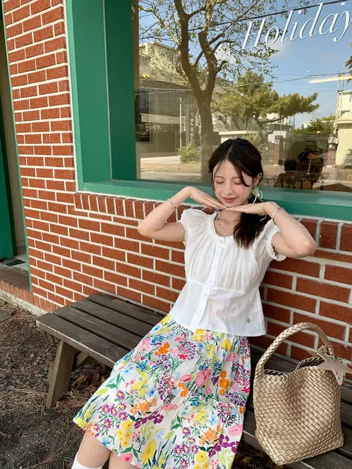 水彩風 花柄プリント フレアスカート LUMIYUMI