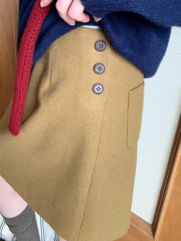 サイドボタン ハイウエスト ミニスカート LUMIYUMI