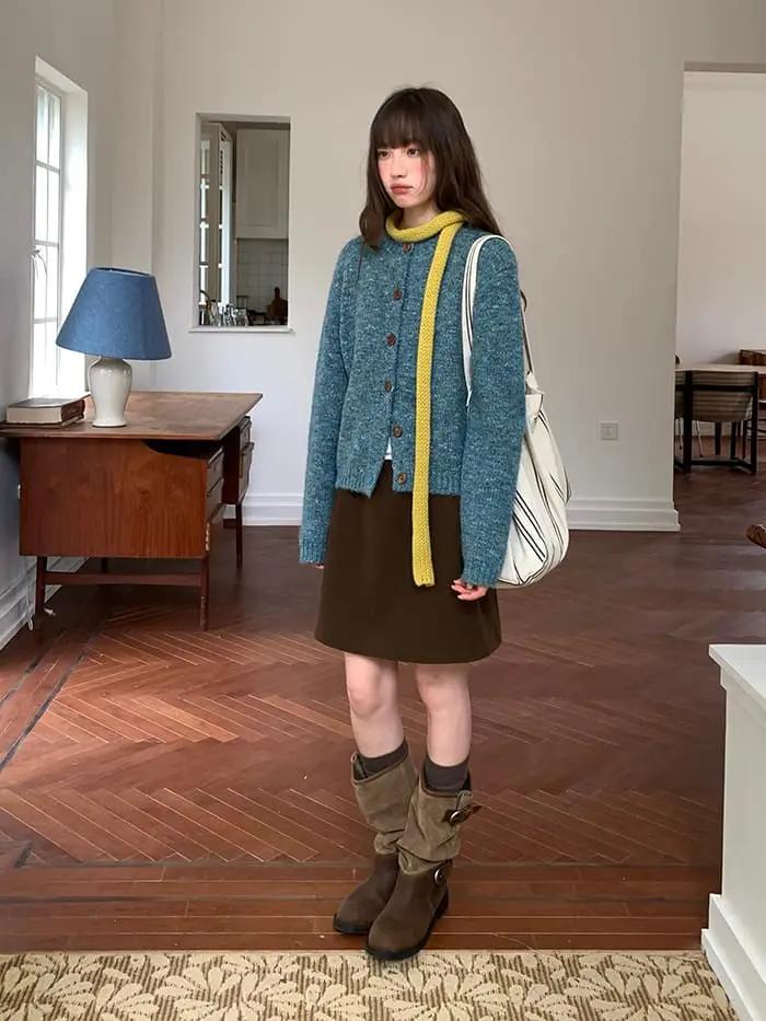 カラーネップ クルーネック ニットカーディガン LUMIYUMI