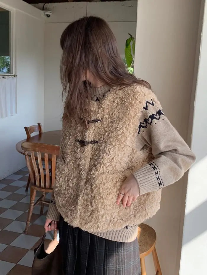 レトロ ループファー ダッフルベスト LUMIYUMI