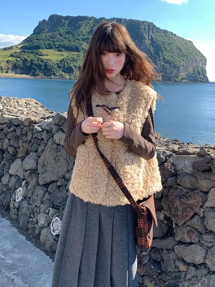 レトロ ループファー ダッフルベスト LUMIYUMI