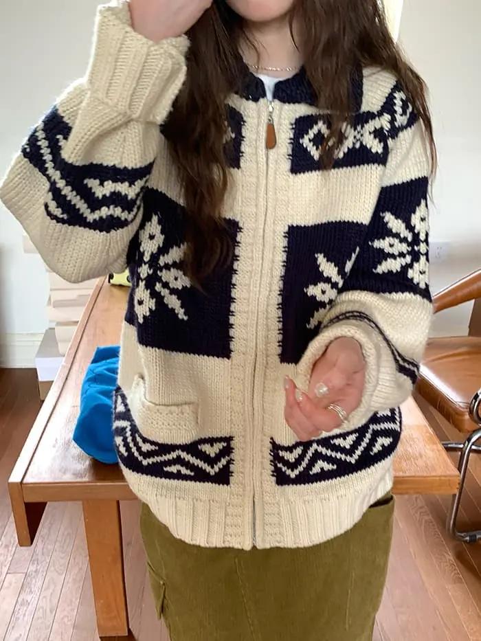 雪柄 ジャカード ZIP カーディガン LUMIYUMI