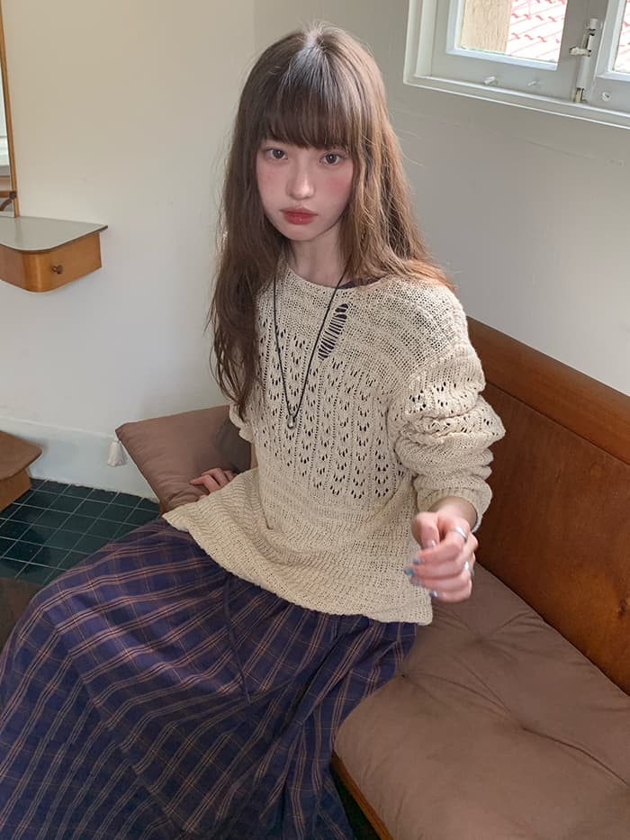ゆったり Aライン 長袖 チェックワンピース LUMIYUMI