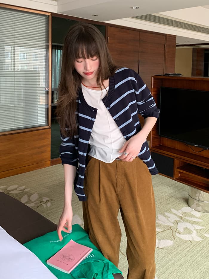 ゆったり ボーダー ニットカーディガン LUMIYUMI