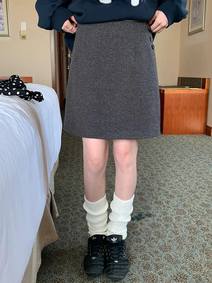 サイドボタン ハイウエスト ミニスカート LUMIYUMI