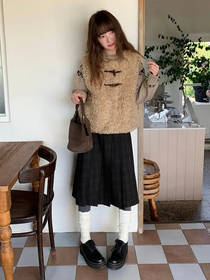 レトロ ループファー ダッフルベスト LUMIYUMI