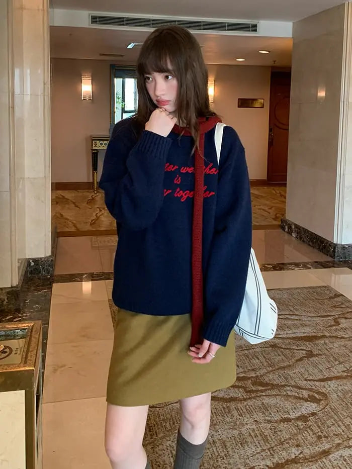 レトロ 配色 ロゴ刺繍 ニット LUMIYUMI