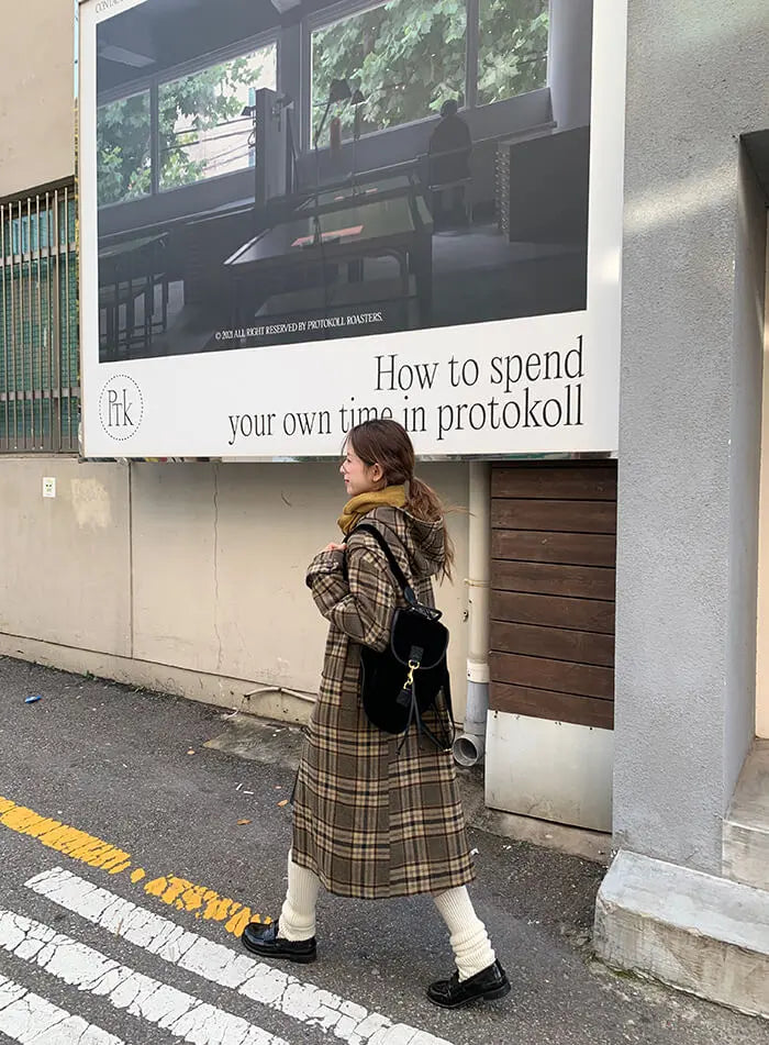 レトロチェック柄ウールコート LUMIYUMI