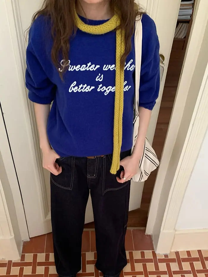 レトロ 配色 ロゴ刺繍 ニット LUMIYUMI