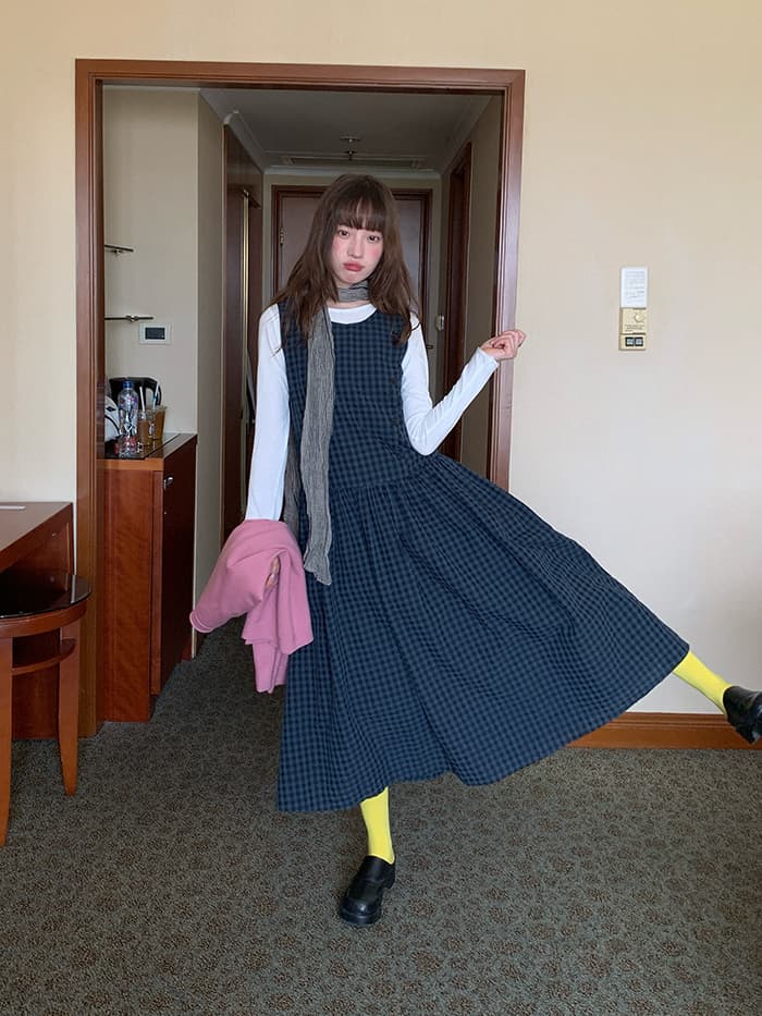 斜め前立て ゆったり ベストワンピース LUMIYUMI