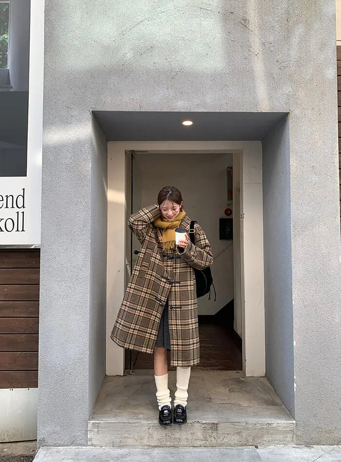 レトロチェック柄ウールコート LUMIYUMI