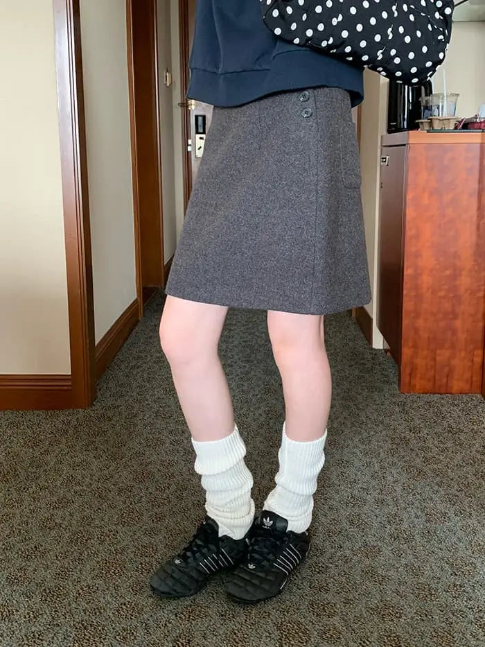 サイドボタン ハイウエスト ミニスカート LUMIYUMI