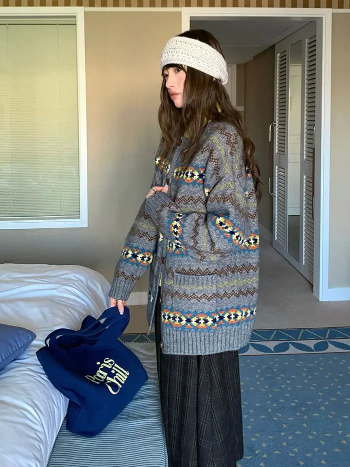 フェアアイル柄 ゆったり ふわもち カーディガン LUMIYUMI