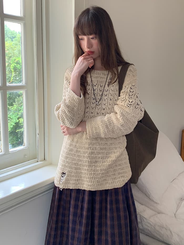 ゆったり Aライン 長袖 チェックワンピース LUMIYUMI