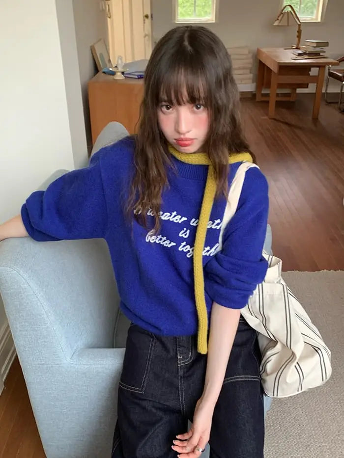 レトロ 配色 ロゴ刺繍 ニット LUMIYUMI